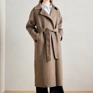 Luxurious Wool belted dark grey coat Lindex